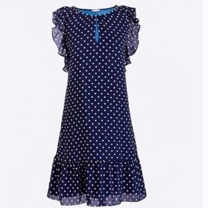 J Crew Flutter Sleeve Polka Dot Dress - Navy